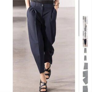 NWT ZARA PLEATED PANTS ZW COLLECTION NAVY BLUE